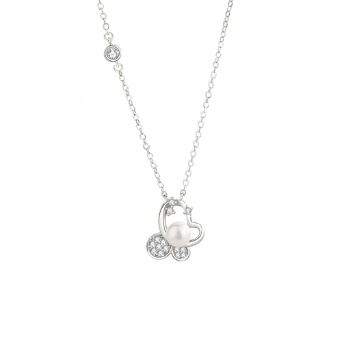 Daesar Halskette Damen Weißgold 18K Echtgold 750, Charms Anhänger Schmetterling mit Perle und Diamant Kette Weißgold 45CM Wasserfest für Frauen von Daesar