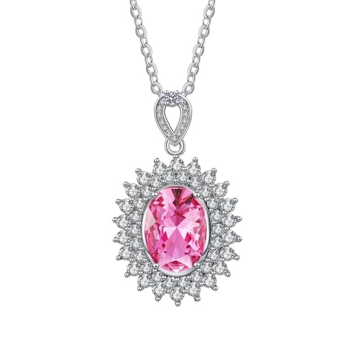 Daesar Halskette Damen Weißgold 375 Echtgold, Kette Anhänger Sonnenblume mit Rosa Saphir und Diamant Halskette Weißgold 45CM für Charms von Daesar