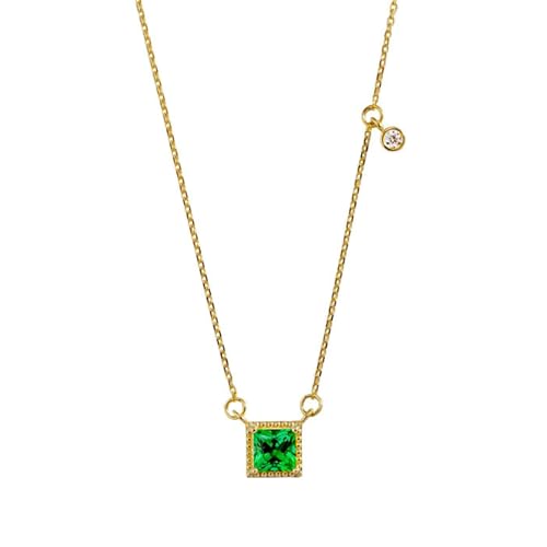 Daesar Halskette Gold 750 Damen, Gold Kette 45CM Charms Anhänger mit Smaragd 0.5ct und Diamant Halskette für Frauen Hochzeit von Daesar