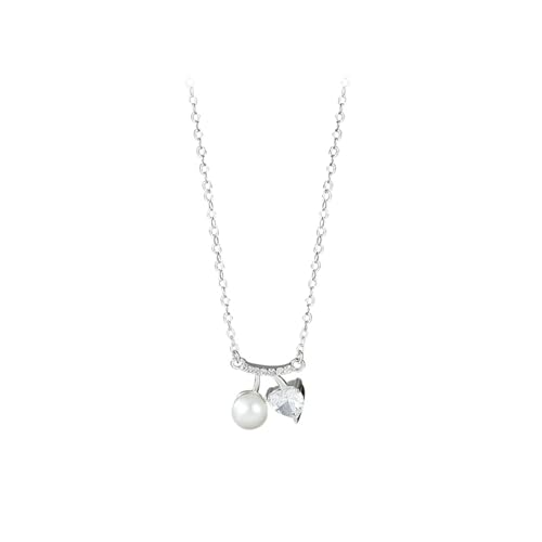 Daesar Halskette Weißgold 750 Damen, Weißgold Kette 45CM Charm Anhänger Kirsche mit Herz Moissanit und Perle Hochzeit Halskette für Frauen von Daesar