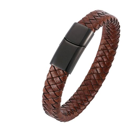 Daesar Herren Armbänder Braun Leder, Lederarmband Geflochten 12MM mit Magnetverschluss Freundschaftsarmband Jungs 20.5CM von Daesar