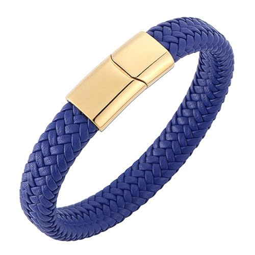 Daesar Herren Armbänder Dunkelblau Leder, Lederarmband Geflochten 12MM mit Magnetverschluss Freundschaftsarmband Jungs 16.5CM von Daesar