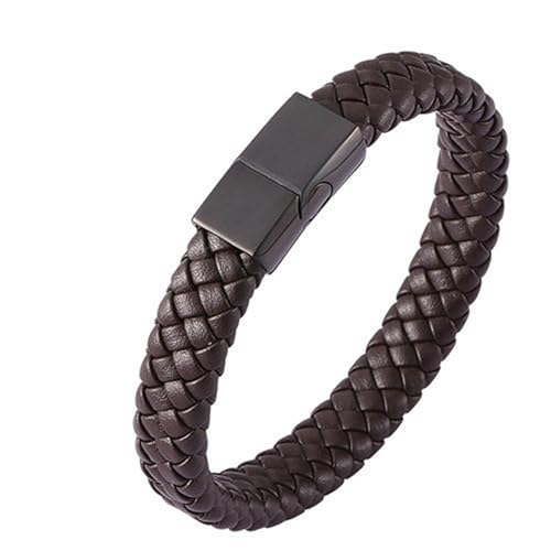 Daesar Herren Armbänder Leder, Partnerarmband Personalisiert Breit 12MM Geflochten Charm Lederarmband Braun mit Magnetverschluss 20.5CM von Daesar