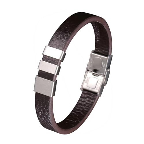 Daesar Herren Armbänder Leder, Partnerarmband Personalisiert Breit 12MM mit Geometrie Charm Lederarmband Braun Edelstahl Sicherheitsverschluss 18.5CM von Daesar