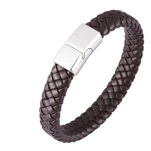 Daesar Herren Armbänder Leder, Partnerarmband Personalisiert Breit Geflochten Charm Lederarmband Braun mit Magnetverschluss 20.5CM von Daesar