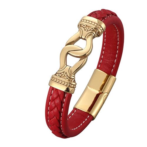 Daesar Herren Armbänder Rot Leder, Lederarmband Ethno Knoten 12MM mit Magnetverschluss Freundschaftsarmband Jungs 18.5CM von Daesar