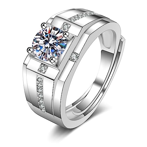 Daesar Herren Ring 585 Weißgold, Verlobungsringe Siegelring Breit mit Moissanit 1ct Hochzeit Ringe Männer Eheringe Nickelfrei Größe 66 (21.0) von Daesar