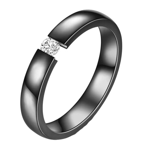 Daesar Herren Ring Edelstahl, Ringe Partnerringe Personalisiert 3MM Solitär mit Zirkonia Schwarz Ring Große 49 (15.6) von Daesar