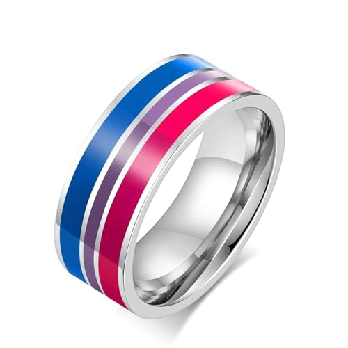 Daesar Herren Ring Edelstahl, Ringe Partnerringe Personalisiert 8MM mit Emaille Bandring Silber Ring Größe 52 (16.6) von Daesar