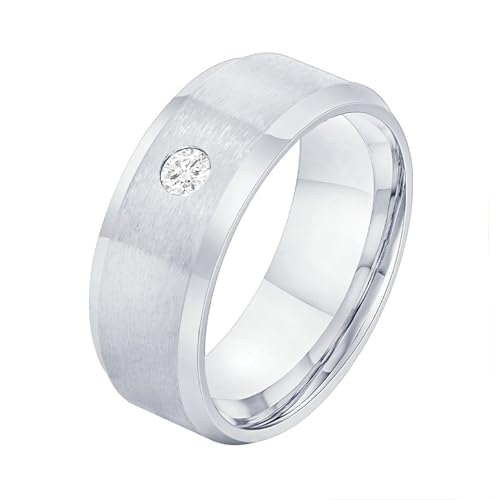 Daesar Herren Ring Edelstahl, Ringe Partnerringe Personalisiert Matt 8MM mit Zirkonia Bandring Silber Ring Gr.62 (19.7) von Daesar