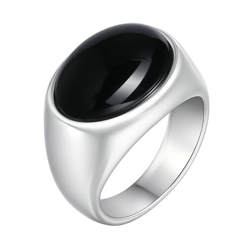 Daesar Herren Ring Edelstahl, Ringe Partnerringe Personalisiert mit Schwarzer Achat Siegelring Silber Ring Gr.54 (17.2) von Daesar