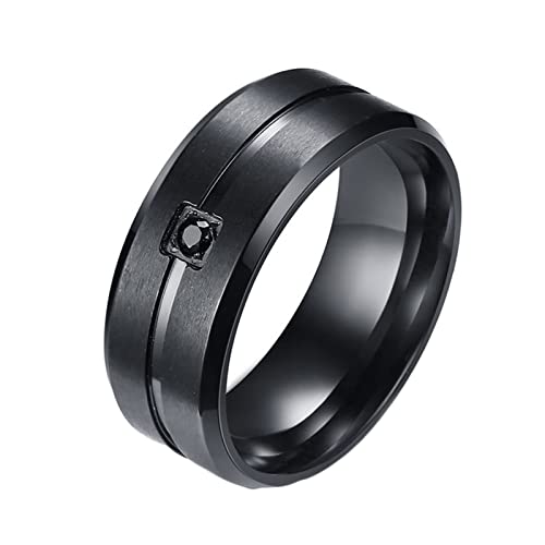 Daesar Herren Ring Edelstahl, Schwarz Ringe Partnerringe mit Zirkonia Matt 8MM Bandring Partnerringe Freundschaftsringe Gr.57 (18.1) von Daesar