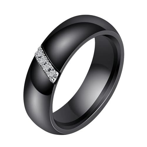 Daesar Herren Ring Keramik, Ringe Partnerringe Personalisiert 6MM Glänzend mit Zirkonia Bandring Schwarz Ring Große 62 (19.7) von Daesar
