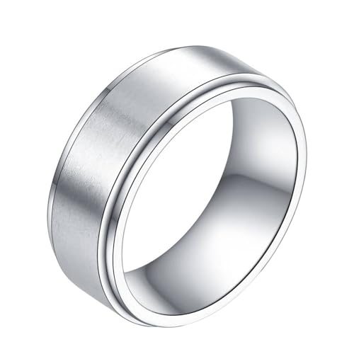 Daesar Herren Ring Personalisiert, Edelstahl Ringe 8MM Drehbar Gebürstet Bandring Silber Ring Große 60 (19.1) von Daesar