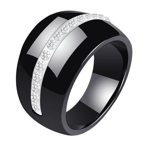 Daesar Herren Ring Personalisiert, Keramik Ringe 14MM Glänzend mit Zirkonia Schwarz Ring Große 57 (18.1) von Daesar