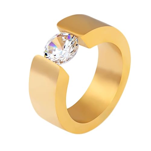 Daesar Herren Ring Personalisiert, Ringe Edelstahl 8MM Solitär mit Zirkonia Gold Ring Große 65 (20.7) von Daesar