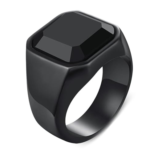 Daesar Herren Ring Personalisiert, Ringe Edelstahl Breit 17MM mit Schwarzem Achat Sieglring Schwarz Ring Größe 62 (19.7) von Daesar