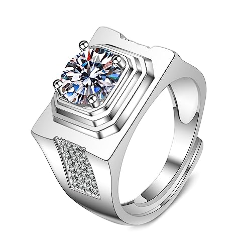Daesar Herren Ring Weißgold 375, Verlobungsringe Breit mit Moissanit Siegelring Eheringe Hochzeit Ringe Männer Nickelfrei Gr.65 (20.7) von Daesar