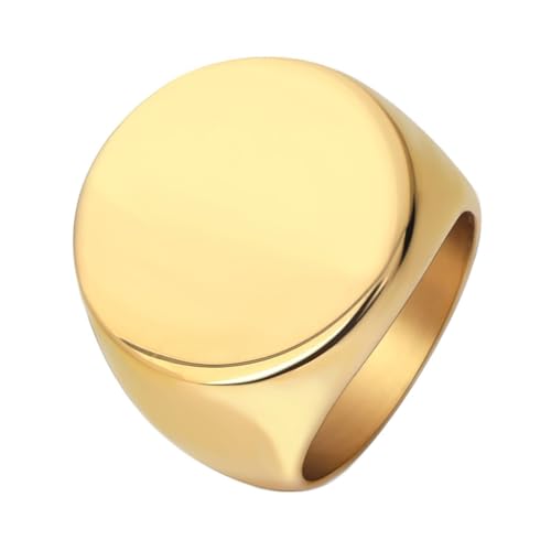 Daesar Herren Ringe Edelstahl Gold, Ring Personalisiert 22MM Glatt Rund Siegelring Ring Gr.62 (19.7) von Daesar