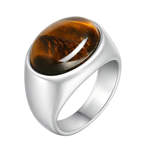 Daesar Herren Ringe Edelstahl Silber, Ring Personalisiert mit Tigerauge Siegelring Ringe Gr.60 (19.1) von Daesar