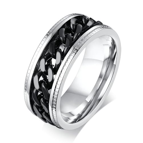 Daesar Herren Ringe Edelstahl Silber Schwarz, Ring Personalisiert 8MM Spinner mit Kette Ringe Gr.67 (21.3) von Daesar