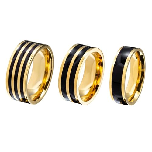 Daesar Herren Ringe Set Gold, Edelstahl Ringe 6MM 8MM mit Epoxid Männer Ring Personalisiert Freundschaftsringe 3er Set Gr.60 (19.1) von Daesar