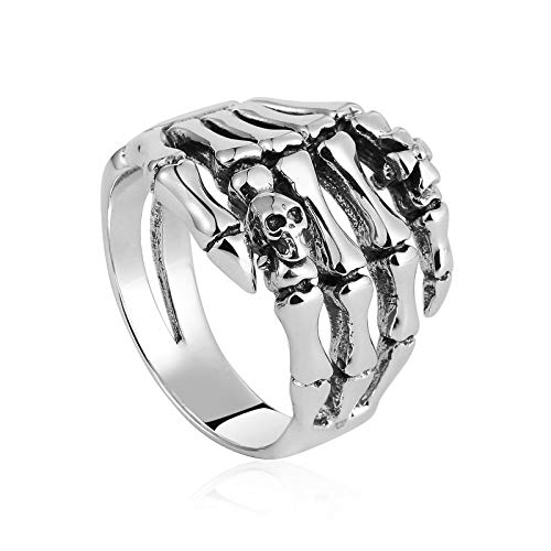 Daesar Herren Vintage Ring Silber 925 Totenkopf Skelett Hand Gothic Silber Ring Freundschaftsringe Größe 57 (18.1) von Daesar