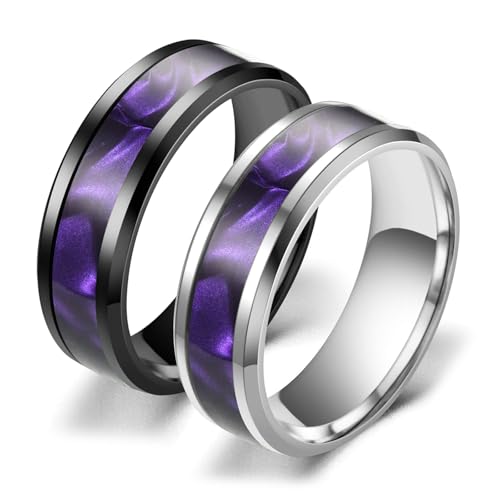 Daesar Hochzeitsringe Paar Edelstahl, Partnerringe 6MM mit Lila Aufklebern Trauringe Verlobungsringe für Sie und Ihn Silber Gr.57 (18.1)& Schwarz Gr.65 (20.7) von Daesar