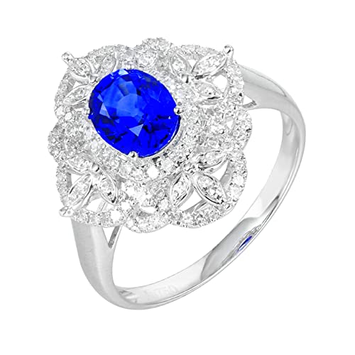 Daesar Hochzeitsringe Weißgold 375, Damen Ring Blume mit Oval Saphir 1.4ct Verlobungsringe Trauringe für Frauen Große 64 (20.4) von Daesar