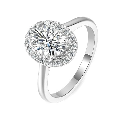 Daesar Hochzeitsringe Weißgold 750, Ring Damen Halo mit 2ct Oval Moissanit Verlobungsringe Trauringe für Frauen Große 60 (19.1) von Daesar