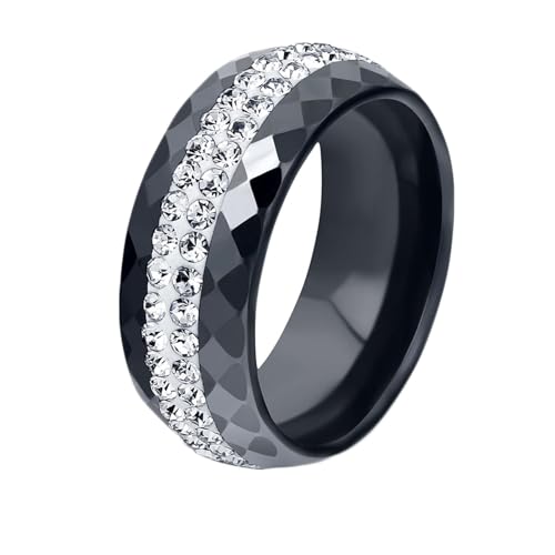 Daesar Keramik Ring Herren, Männer Ringe Personalisiert 8MM mit Weiß Zirkonia Bandring Schwarz Ring Große 54 (17.2) von Daesar