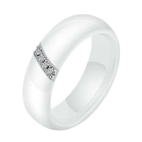 Daesar Keramik Ringe Partnerringe Weiß, Ring Personalisiert 6MM Glänzend mit Zirkonia Bandring Ring Gr.62 (19.7) von Daesar