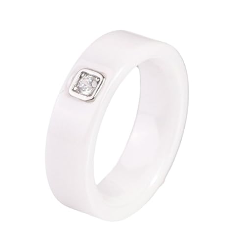 Daesar Keramik Ringe für Männer, Weiß Ring Personalisiert 6MM mit Zirkonia Bandring Ring Gr.60 (19.1) von Daesar