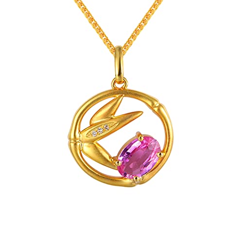 Daesar Kette 375 Gold mit Saphir, Halskette Damen 45CM Charms Anhänger mit 0.81ct Rosa Saphir und Diamant Kette Gold Hochzeit Echtschmuck von Daesar