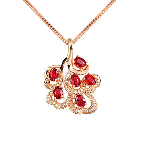 Daesar Kette 375 Rotgold mit Rubin, Halskette Damen 45CM Charms Anhänger Filigran mit 1.18ct Rubin und Diamant Kette Rosegold Hochzeit Echtschmuck von Daesar