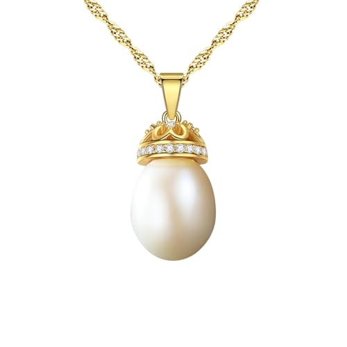 Daesar Kette 585 Gold 14K Echt, Halskette Damen 45CM Krone mit Weiß Perle und Diamant Anhänger Kette Gold Hochzeit Echtschmuck Daesar Kette 585 Gold 14K Echt, Halskette Damen 45CM Krone mit Weiß Perle und Diamant Anhänger Kette Gold Hochzeit Echtschmuck von Daesar
