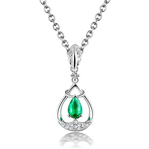 Daesar Kette 750 Weißgold Damen 45CM, Tropfen 0.28ct Smaragd Anhänger Halskette Weißgold mit Diamant Echt von Daesar