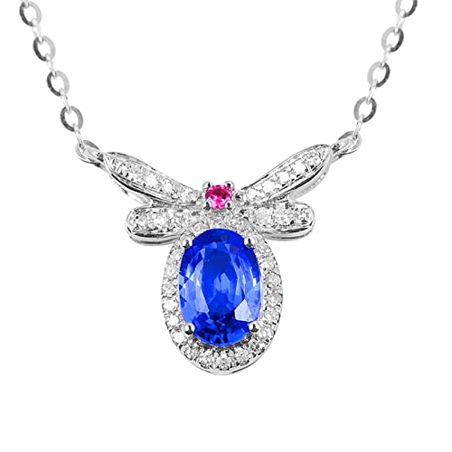 Daesar Kette 750 Weißgold mit Saphir, Halskette Damen 50CM Charms Anhänger Libelle mit 0.58ct Saphir und 0.015ct Rubin Kette Weißgold Hochzeit Echtschmuck von Daesar