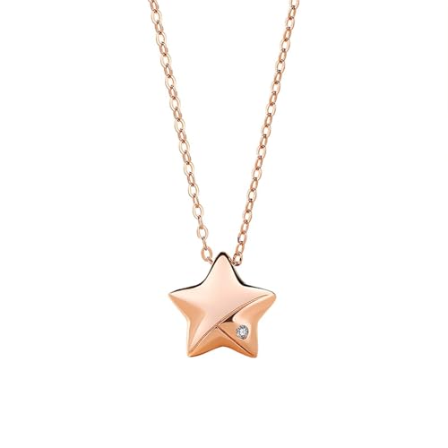 Daesar Kette Damen Rotgold 375 Echtgold mit Anhänger, Halskette Charms Stern mit Diamant Anhänger Kette Rosegold 45CM Wasserfest von Daesar