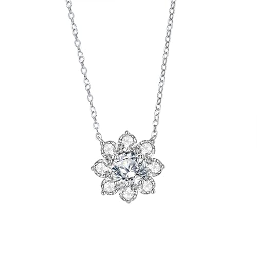 Daesar Kette Damen Weißgold 585 Echtgold mit Anhänger, Halskette Charms Sonnenblume mit Moissanit Anhänger Kette Weißgold 45CM Wasserfest von Daesar