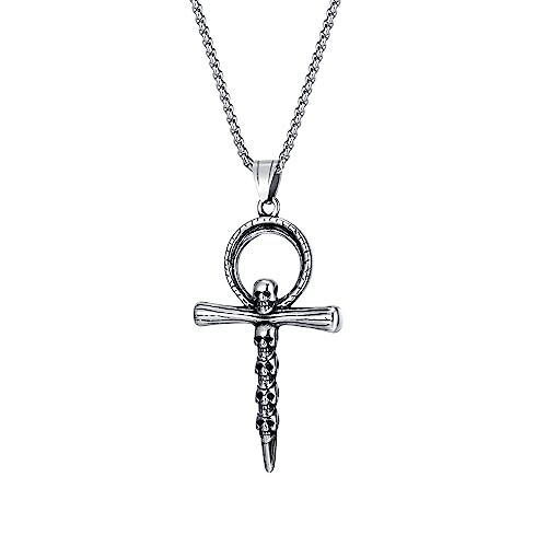 Daesar Kette Edelstahl Herren, Halskette mit Anhänger Vintage Kreuz Totenkopf Kette Männer Personalisiert Silber 70CM von Daesar