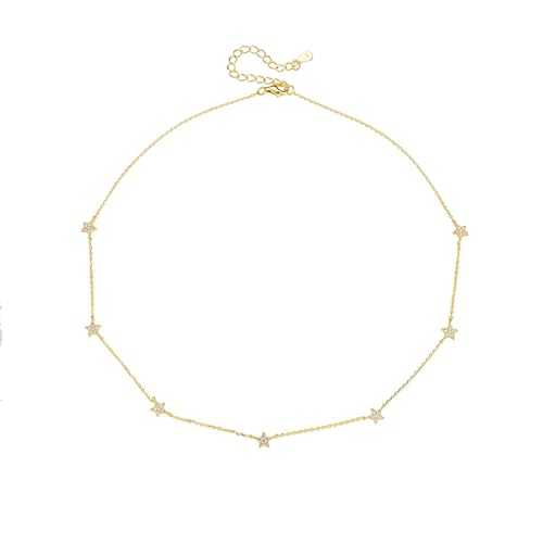 Daesar Kette Gelbgold 375 Damen, Collier Halskette Gold 45CM Sterne mit Diamant Schlüsselbein Charms Kette Hochzeit Echtschmuck von Daesar
