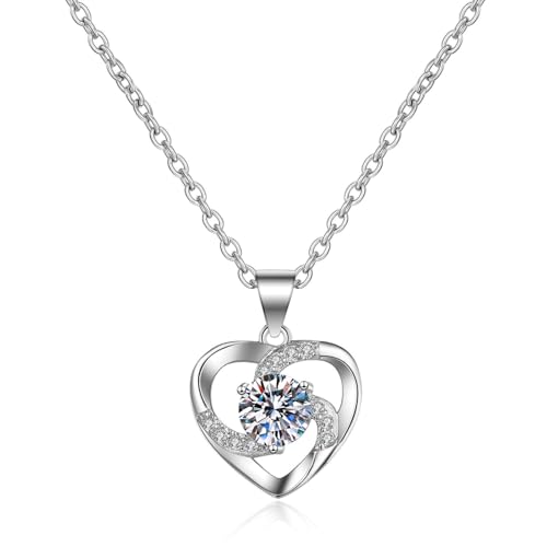 Daesar Kette Gelbgold 585 Damen mit Anhänger, Halskette Weißgold 45CM Herz Diamant Anhänger Charms Kette Hochzeit Echtschmuck von Daesar