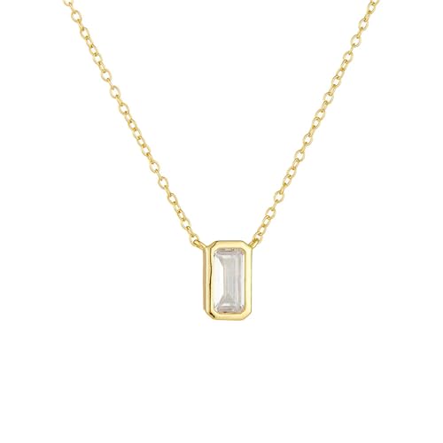 Daesar Kette Gelbgold 750 Damen mit Anhänger, Halskette Gold 45CM Rechteck mit Moissanit Anhänger Charms Kette Hochzeit Echtschmuck von Daesar