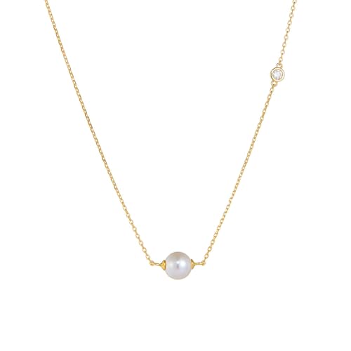 Daesar Kette Gold 585 Damen 45CM mit Anhänger, Halskette mit Perle und Moissanit Anhänger Kette für Frauen Echtschmuck von Daesar