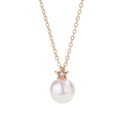 Daesar Kette Rotgold 585 Damen 45CM mit Anhänger, Halskette Perle und Stern mit Diamant Anhänger Kette für Frauen Echtschmuck von Daesar