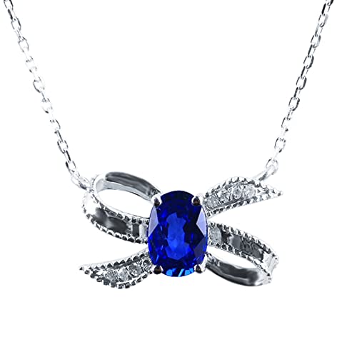 Daesar Kette Weißgold 375 Damen 50CM mit Anhänger, Halskette Knot mit 0.68ct Oval Saphir und Diamant Anhänger Kette für Frauen Echtschmuck von Daesar