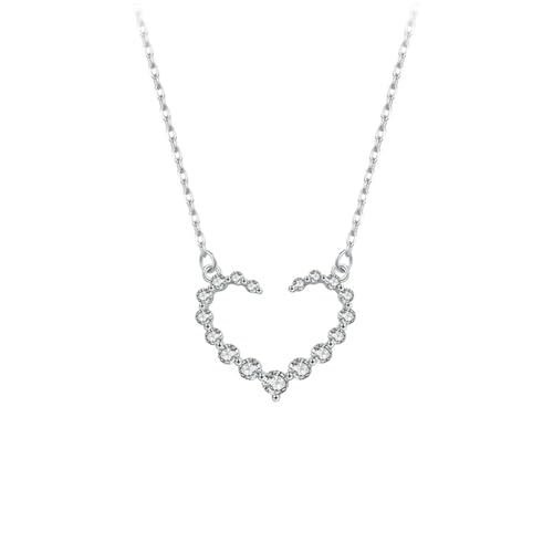 Daesar Kette Weißgold 585 Damen mit Anhänger, Halskette Weißgold 45CM Herz mit Diamant Anhänger Charms Kette Hochzeit Echtschmuck von Daesar