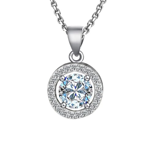 Daesar Kette Weißgold Damen 375 Echtgold, Halskette Anhänger mit 6.5MM Erstellten Diamant 1ct Kette Weißgold 45CM Wasserfest für Frauen Braut von Daesar