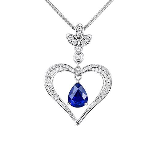 Daesar Kette Weißgold Damen 585 Echtgold, Halskette Anhänger Herz mit 1.25ct Tropfen Saphir und Diamant Kette Weißgold 45CM Wasserfest von Daesar
